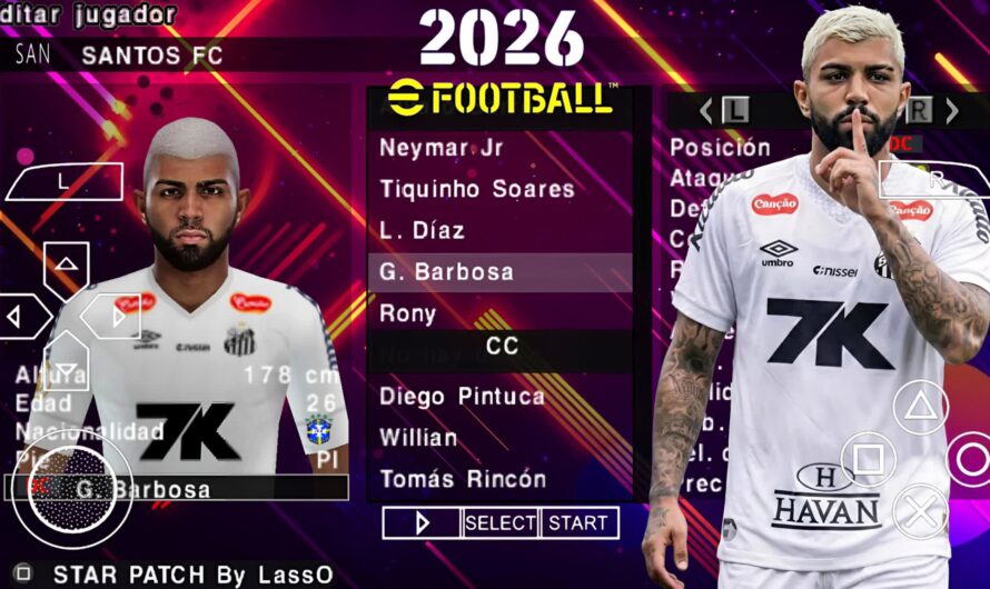 EFOOTBALL PES 2026 PPSSPP SUL-AMERICANO COM BRASILEIRÃO ELENCOS ATUALIZADOS + KITS 25/26
