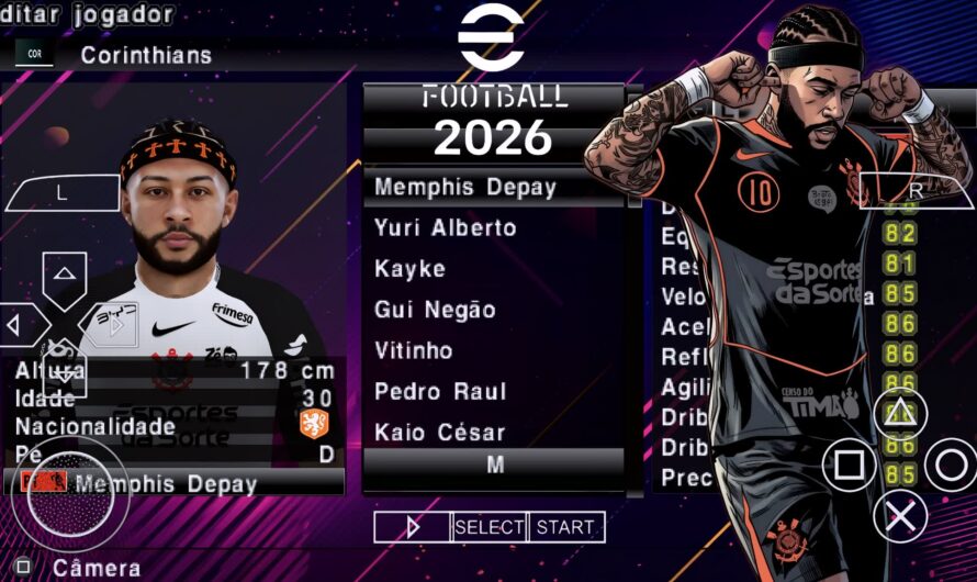EFOOTBALL PES 2026 PPSSPP SUL AMERICANO BRASILEIRÃO NOVAS FACES REALISTAS ELENCOS ATUALIZADOS + 60 ESTÁDIOS